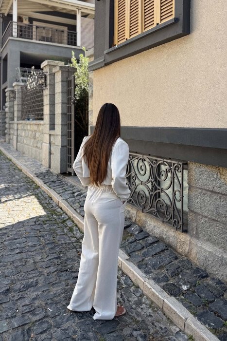 ONE COLOR CROPPED JACKET +TROUSERS WOMAN SET CREAM/KREM - 4