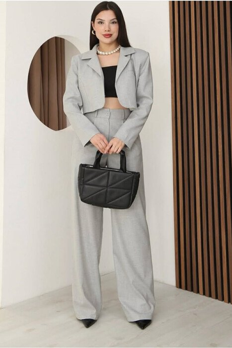 ONE COLOR CROPPED JACKET + TROUSERS WOMAN SET LIGHT GREY/GZ - 2