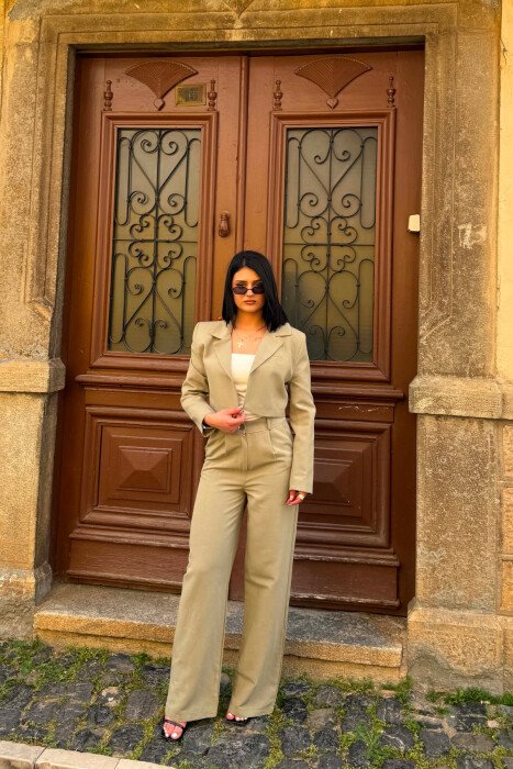 ONE COLOR CROPPED JACKET +TROUSERS WOMAN SET MINT/MENTE - 1