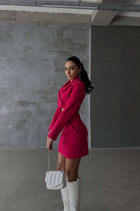 ONE COLOR CROPPED JACKET+SKIRT WOMEN SET FUCHSIA/CIKLAMI - 2