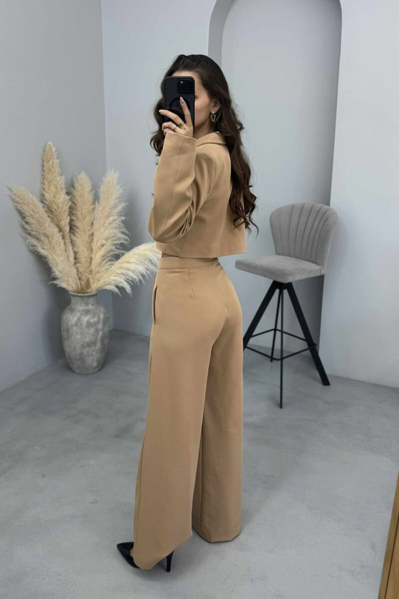 ONE COLOR CROPPED JACKET+TROUSERS WOMEN SET BEIGE/BEZHE - 5