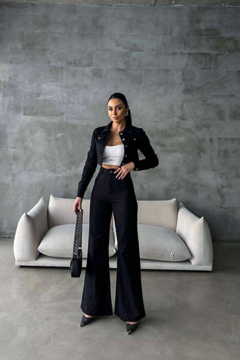 ONE COLOR CROPPED JACKET+TROUSERS WOMEN SET BLACK/ E ZEZE - 1