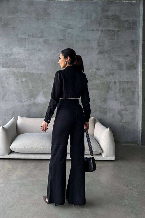 ONE COLOR CROPPED JACKET+TROUSERS WOMEN SET BLACK/ E ZEZE - 2