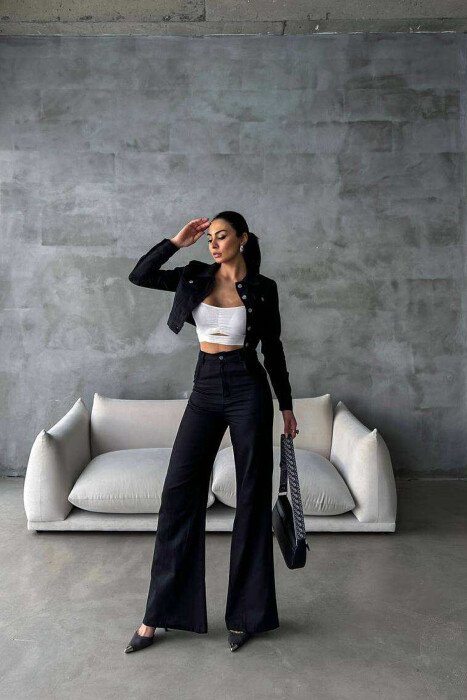 ONE COLOR CROPPED JACKET+TROUSERS WOMEN SET BLACK/ E ZEZE - 3