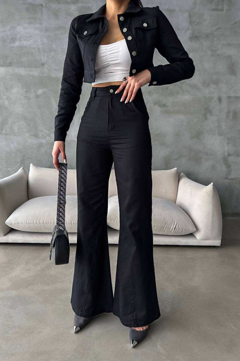 ONE COLOR CROPPED JACKET+TROUSERS WOMEN SET BLACK/ E ZEZE - 5