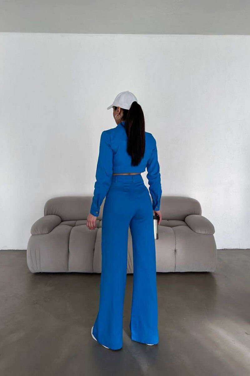ONE COLOR CROPPED JACKET+TROUSERS WOMEN SET BLUE/BLU - 5