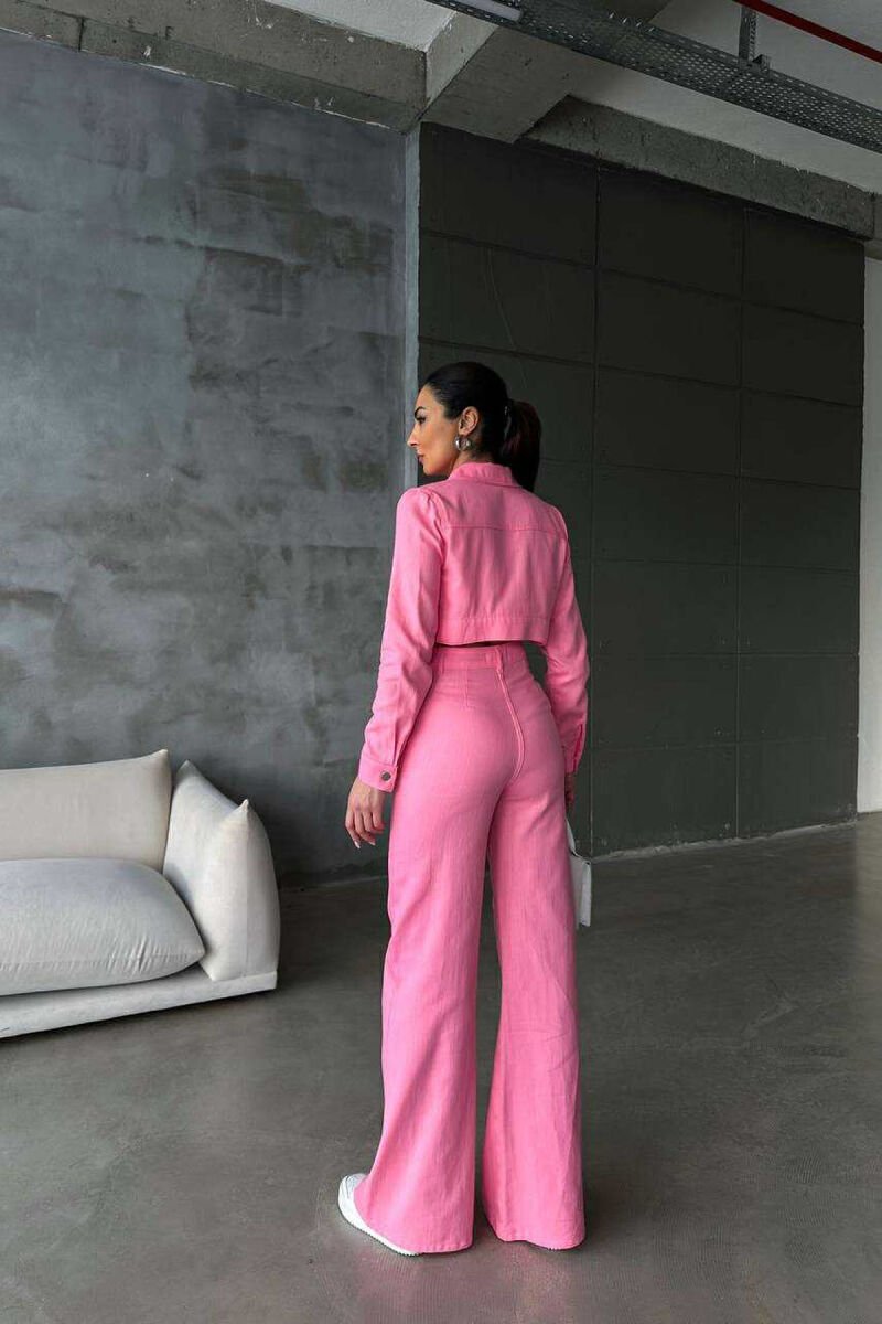 ONE COLOR CROPPED JACKET+TROUSERS WOMEN SET PINK/ROZE - 4