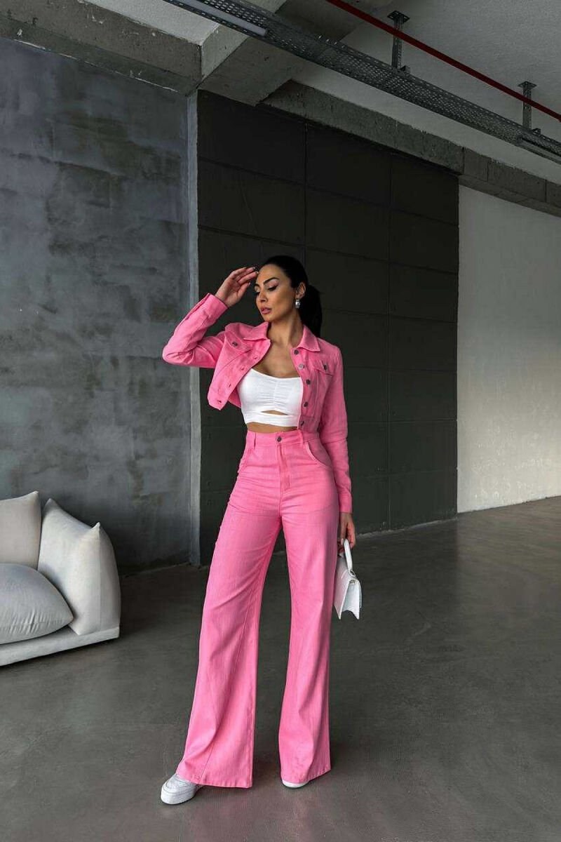 ONE COLOR CROPPED JACKET+TROUSERS WOMEN SET PINK/ROZE - 6