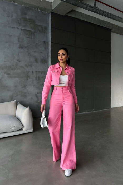 ONE COLOR CROPPED JACKET+TROUSERS WOMEN SET PINK/ROZE - 7