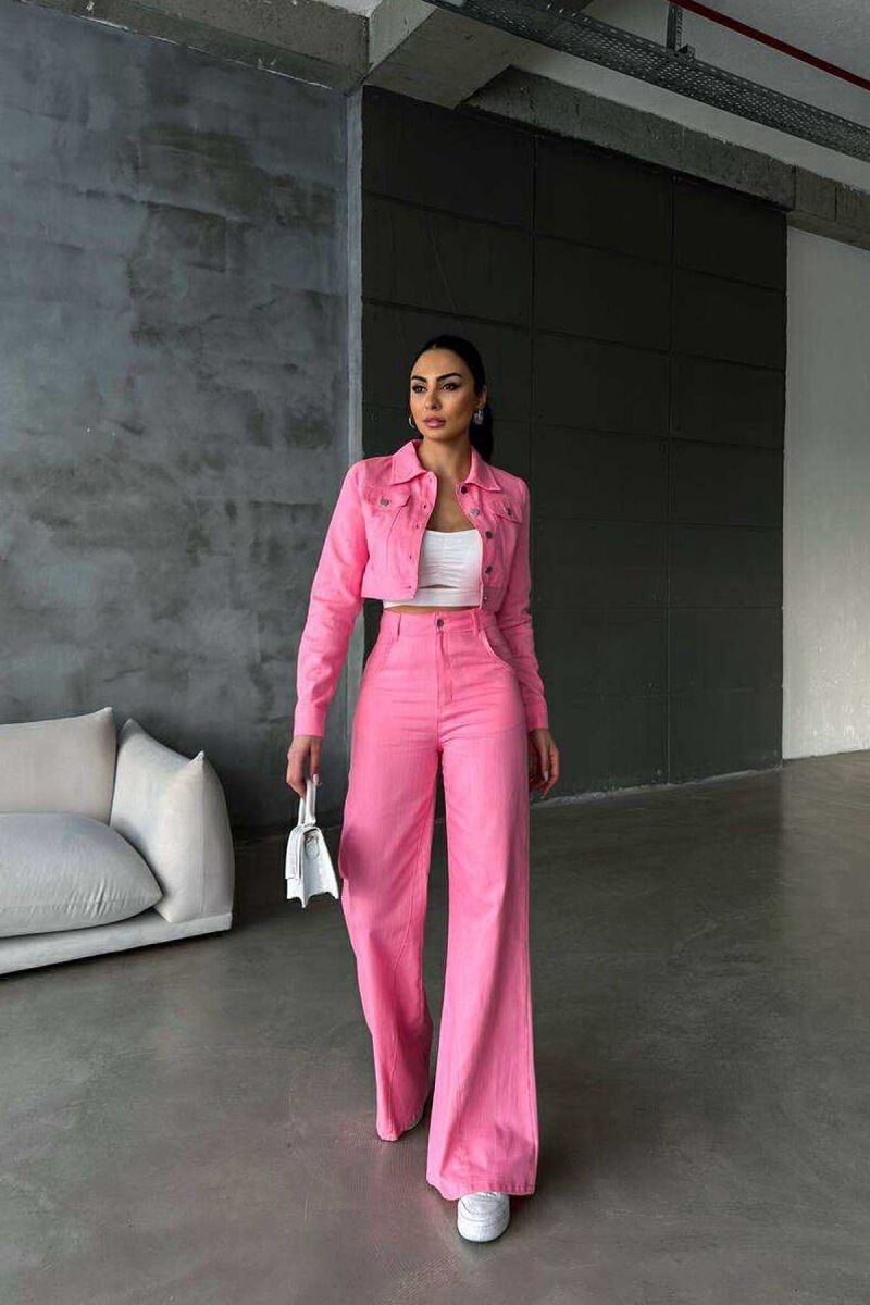 ONE COLOR CROPPED JACKET+TROUSERS WOMEN SET PINK/ROZE - 7