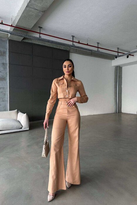 ONE COLOR CROPPED JACKET+TROUSERS WOMEN SET PINK/ROZE - 8