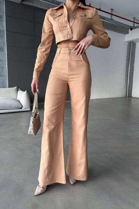 ONE COLOR CROPPED JACKET+TROUSERS WOMEN SET PINK/ROZE - 9