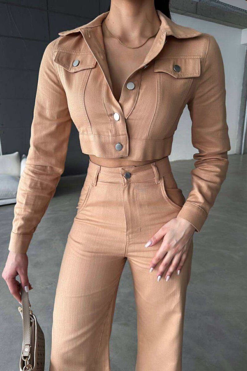 ONE COLOR CROPPED JACKET+TROUSERS WOMEN SET PINK/ROZE - 10