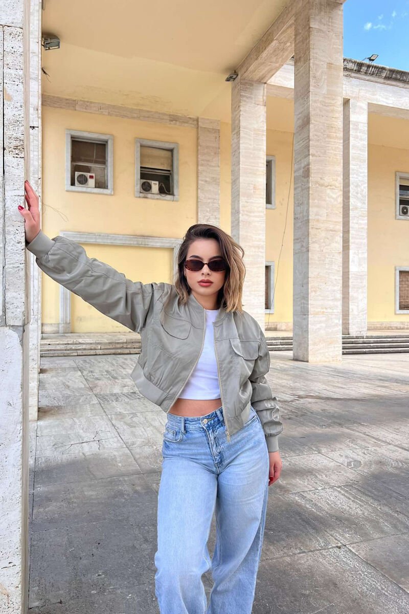 ONE COLOR CROPPED LIGHT WOMEN JACKET BEIGE/BEZHE - 1