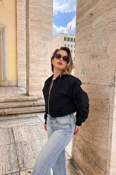 ONE COLOR CROPPED LIGHT WOMEN JACKET BLACK/ E ZEZE - 1