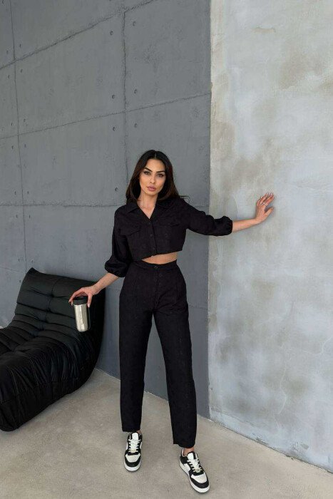 SET NJË NGJYRËSH KËMISHË E SHKURTËR+PANTALLONA PËR FEMRA NË NGJYRËN E ZEZË - KLAUDIO FASHION