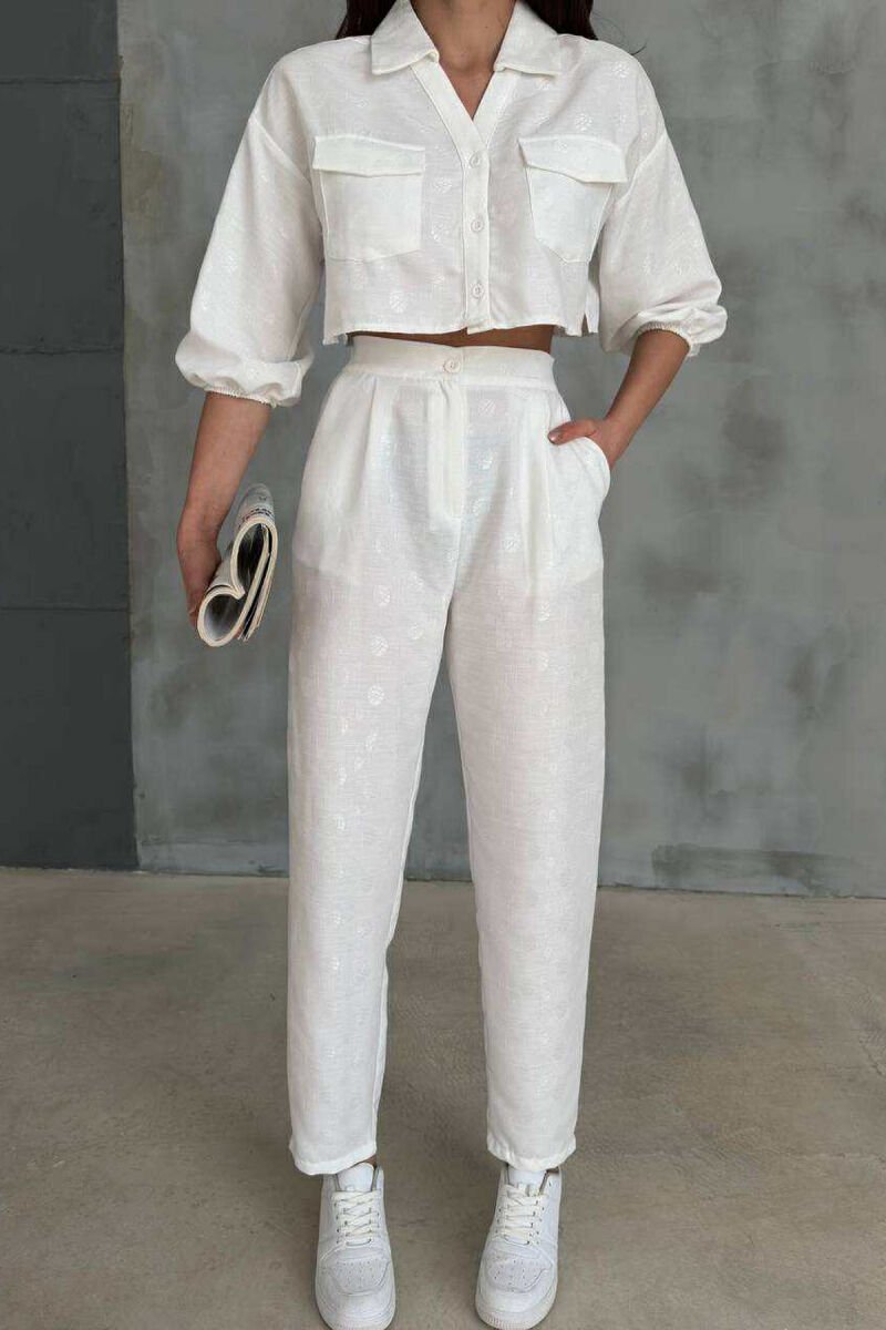ONE COLOR CROPPED SHIRT+TROUSERS WOMEN SET WHITE-E BARDHE - 3