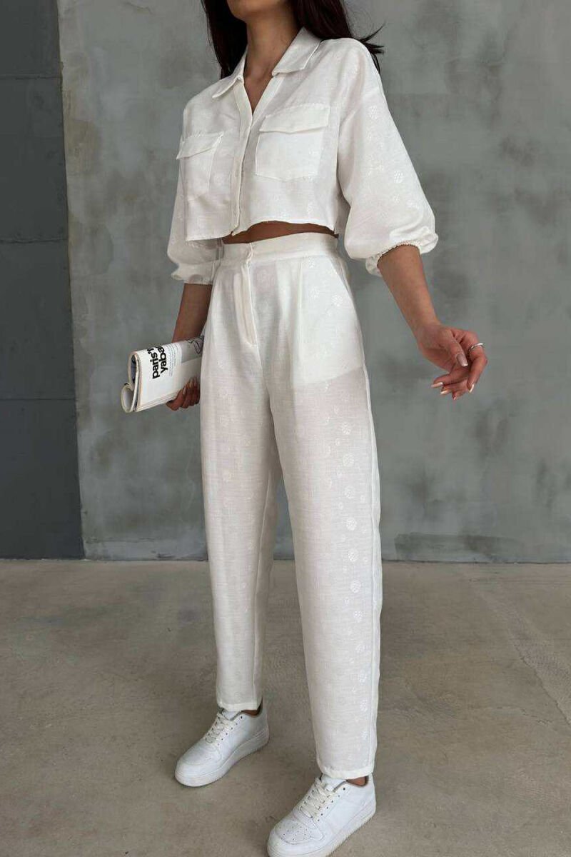 ONE COLOR CROPPED SHIRT+TROUSERS WOMEN SET WHITE-E BARDHE - 6