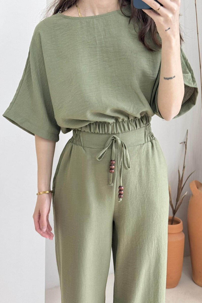 ONE COLOR CROPPED T-SHIRT+TROUSERS WOMEN SET GREEN/JESHILE - 3