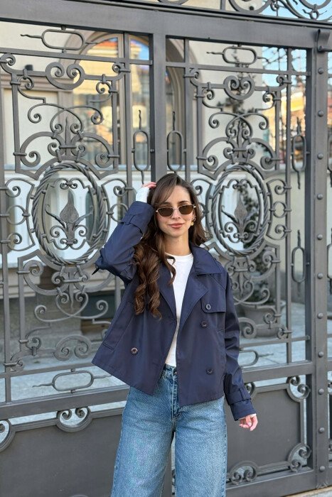 ONE COLOR CROPPED TRENCH WOMAN COAT BLUE/BLU - KLAUDIO FASHION