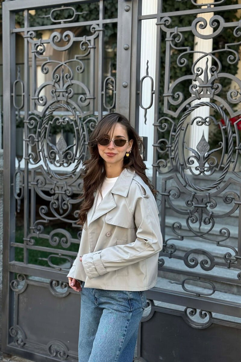 ONE COLOR CROPPED TRENCH WOMAN COAT GREY/GRI - 4