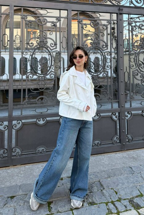 ONE COLOR CROPPED TRENCH WOMAN COAT WHITE-E BARDHE - 2