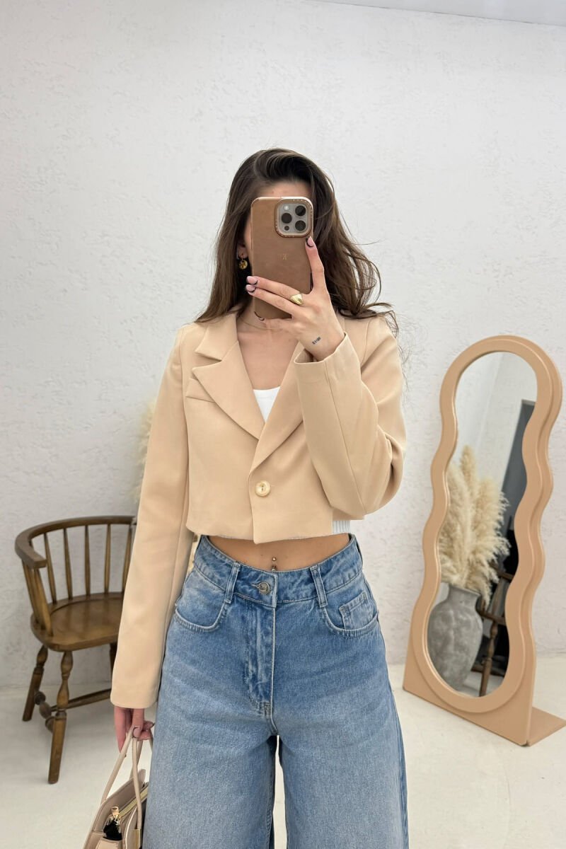 ONE COLOR CROPPED WOMAN JACKET BEIGE/BEZHE - 3