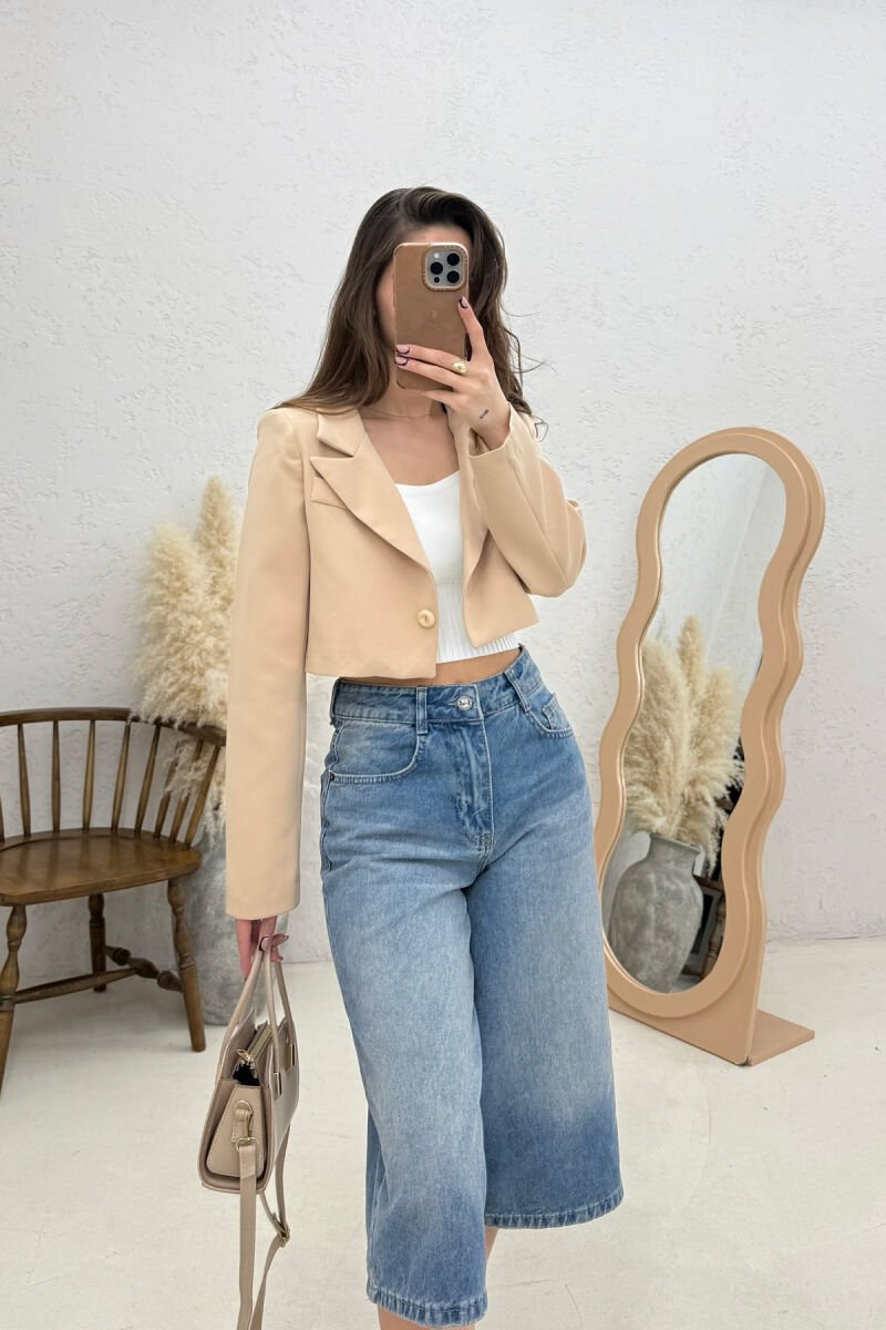 ONE COLOR CROPPED WOMAN JACKET BEIGE/BEZHE - 4
