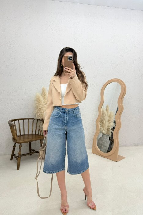 ONE COLOR CROPPED WOMAN JACKET BEIGE/BEZHE - 5