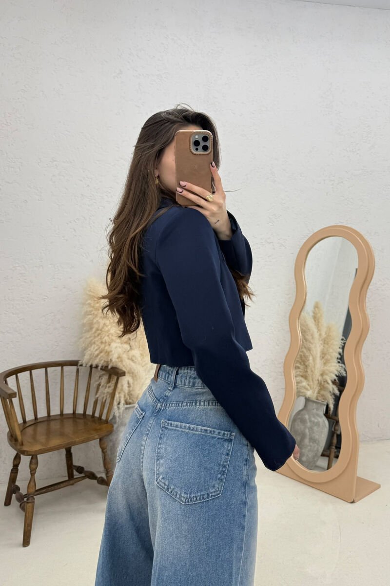 ONE COLOR CROPPED WOMAN JACKET BLUE/BLU - 3