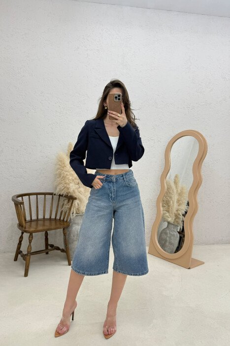 ONE COLOR CROPPED WOMAN JACKET BLUE/BLU - 4