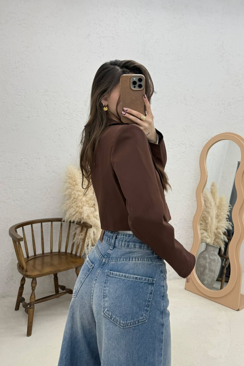 ONE COLOR CROPPED WOMAN JACKET BROWN/KAFE - 4