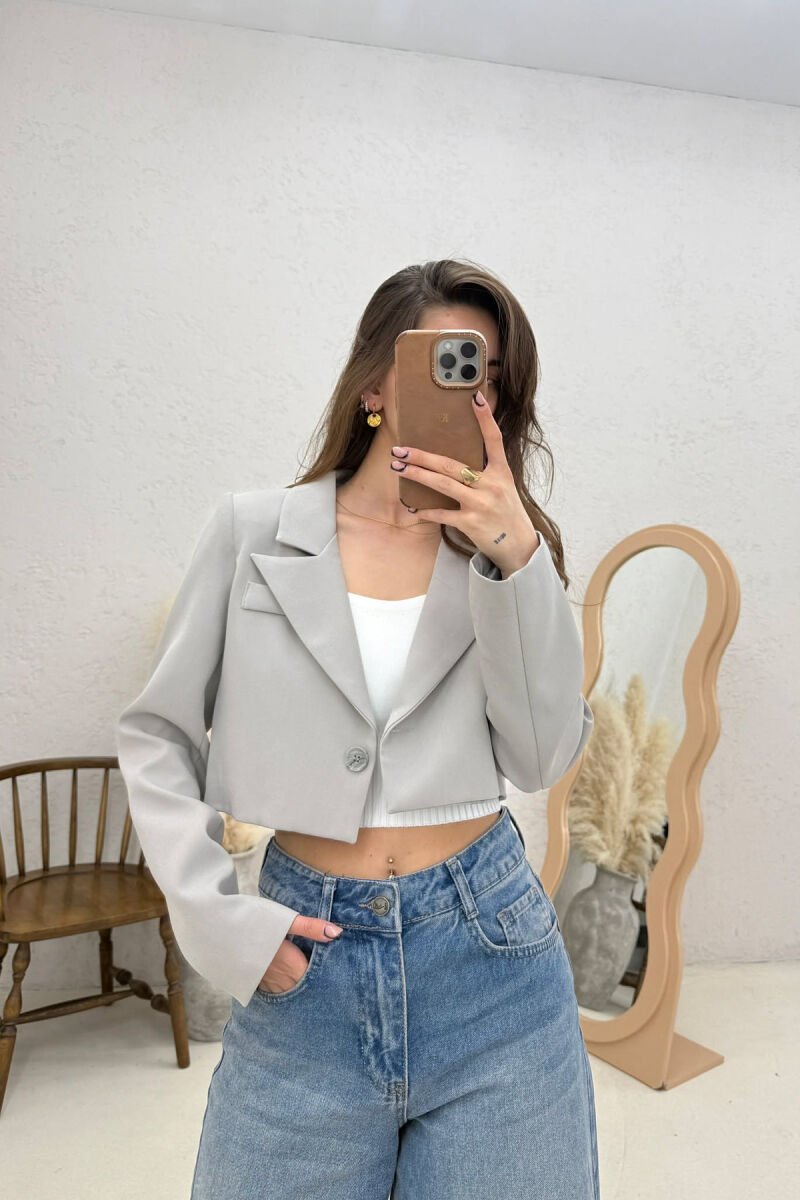 ONE COLOR CROPPED WOMAN JACKET LIGHT GREY/GZ - 1