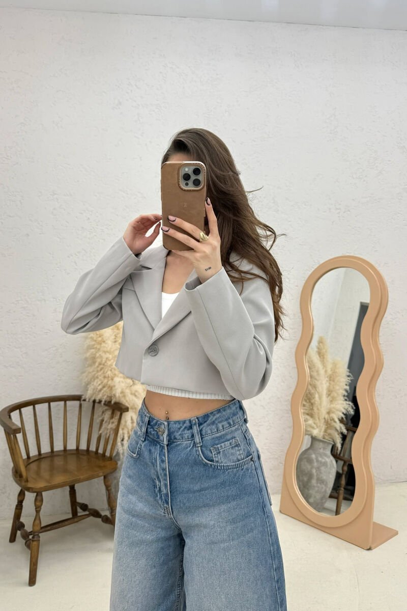 ONE COLOR CROPPED WOMAN JACKET LIGHT GREY/GZ - 3