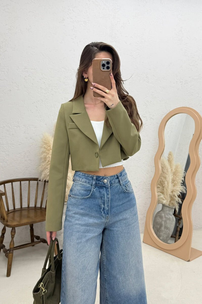 ONE COLOR CROPPED WOMAN JACKET OLIVE/ULLI - 1