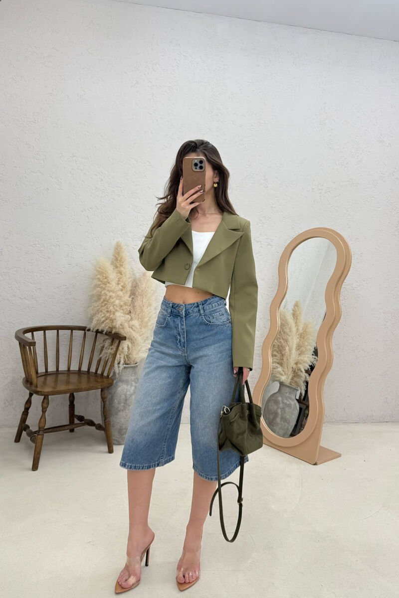 ONE COLOR CROPPED WOMAN JACKET OLIVE/ULLI - 2