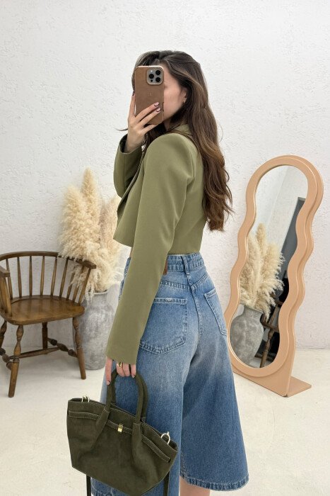 ONE COLOR CROPPED WOMAN JACKET OLIVE/ULLI - 3
