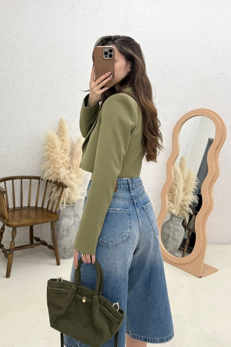 ONE COLOR CROPPED WOMAN JACKET OLIVE/ULLI - 3