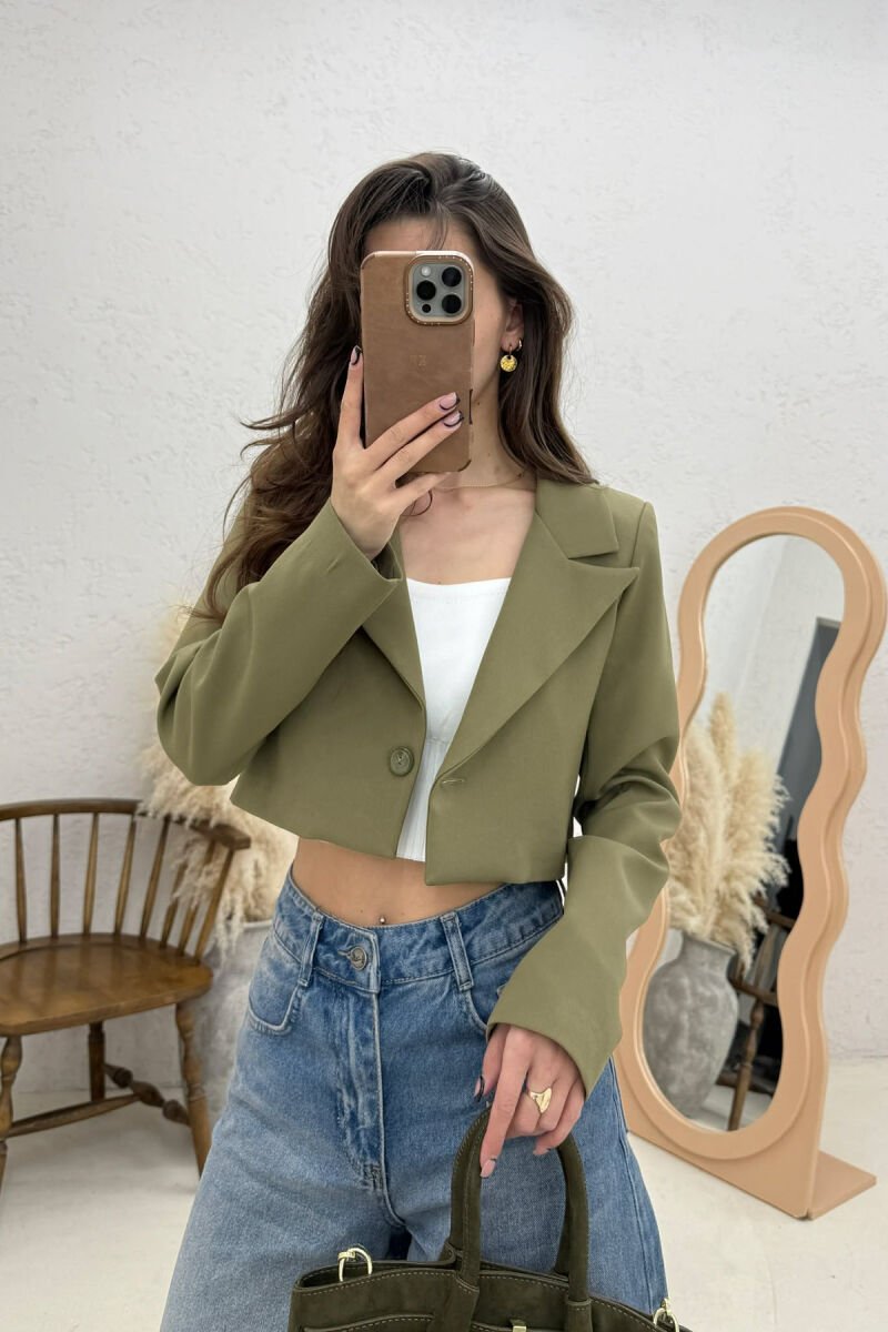 ONE COLOR CROPPED WOMAN JACKET OLIVE/ULLI - 4
