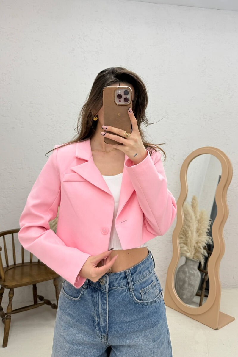 ONE COLOR CROPPED WOMAN JACKET PINK/ROZE - 1