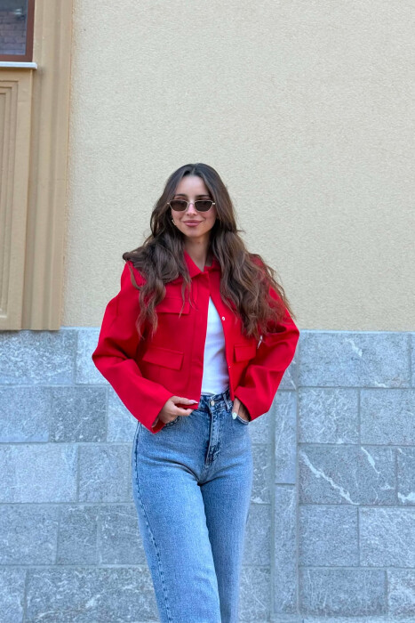 ONE COLOR CROPPED WOMAN JACKET RED/E KUQE - 5