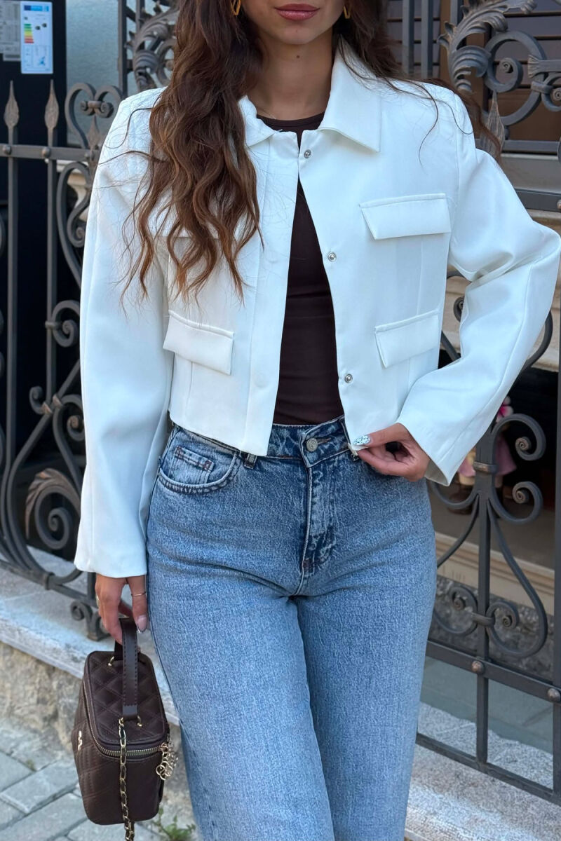 ONE COLOR CROPPED WOMAN JACKET WHITE-E BARDHE - 4