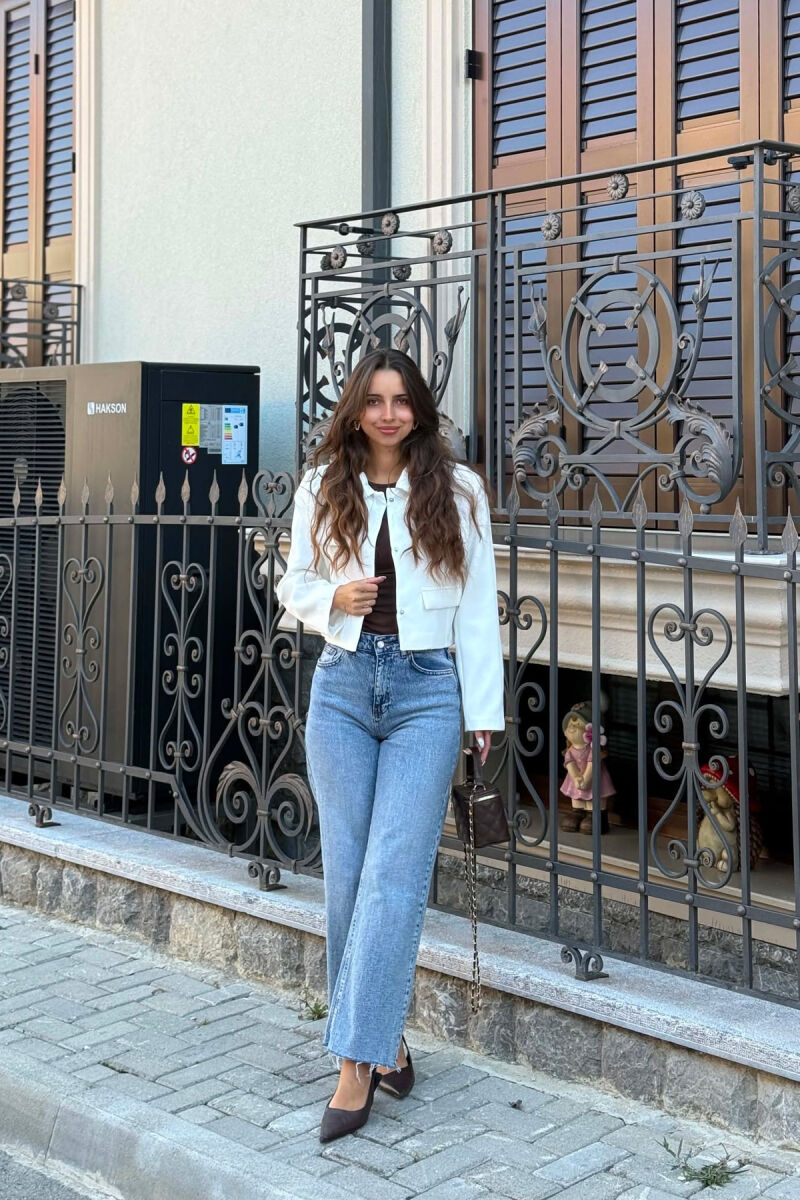 ONE COLOR CROPPED WOMAN JACKET WHITE-E BARDHE - 5