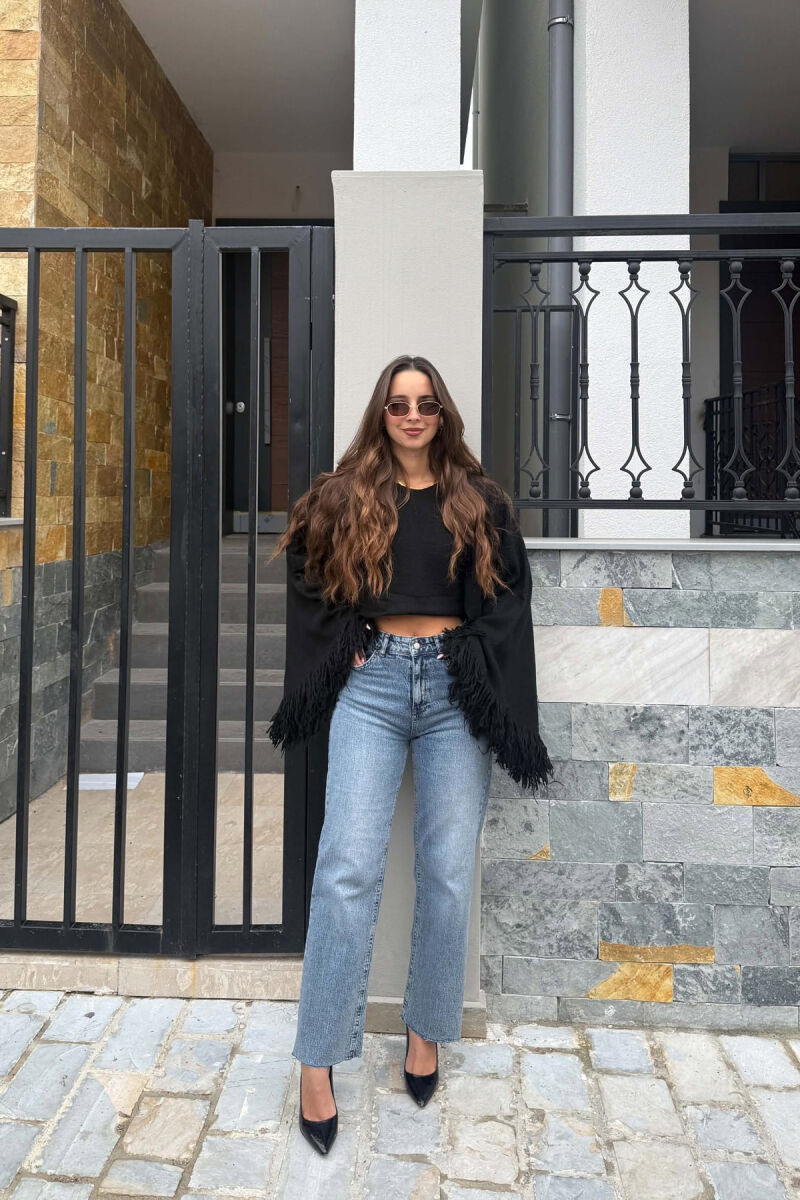 ONE COLOR CROPPED WOMAN SWEATER BLACK/ E ZEZE - 2