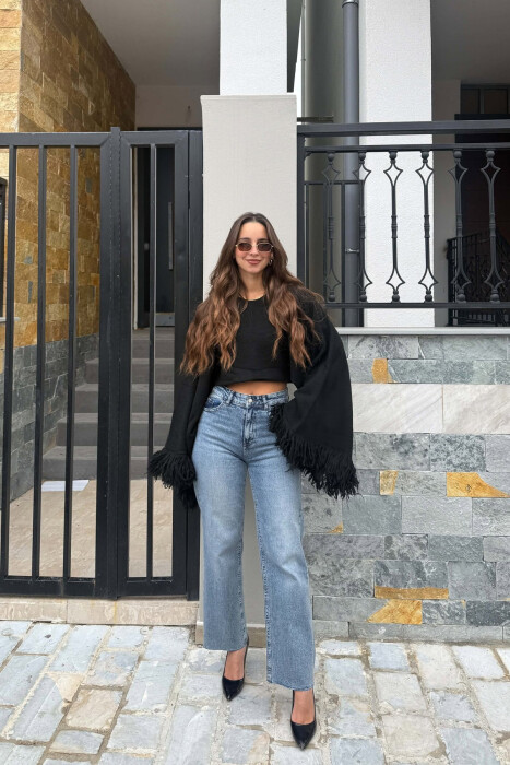 ONE COLOR CROPPED WOMAN SWEATER BLACK/ E ZEZE - 3