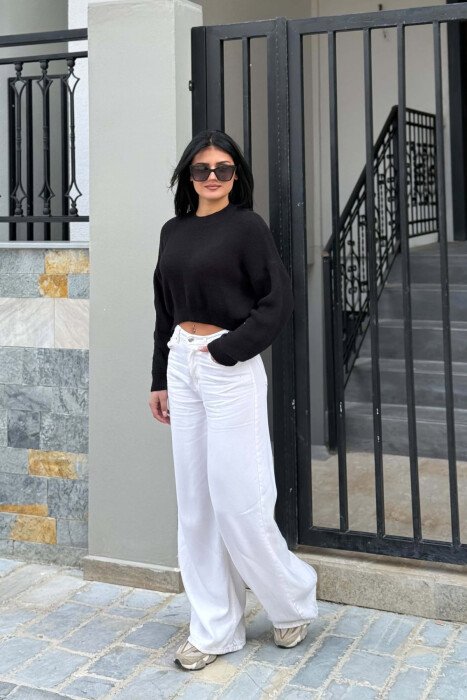 ONE COLOR CROPPED WOMAN SWEATER BLACK/ E ZEZE - 2