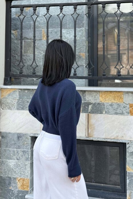 ONE COLOR CROPPED WOMAN SWEATER BLUE/BLU - 3