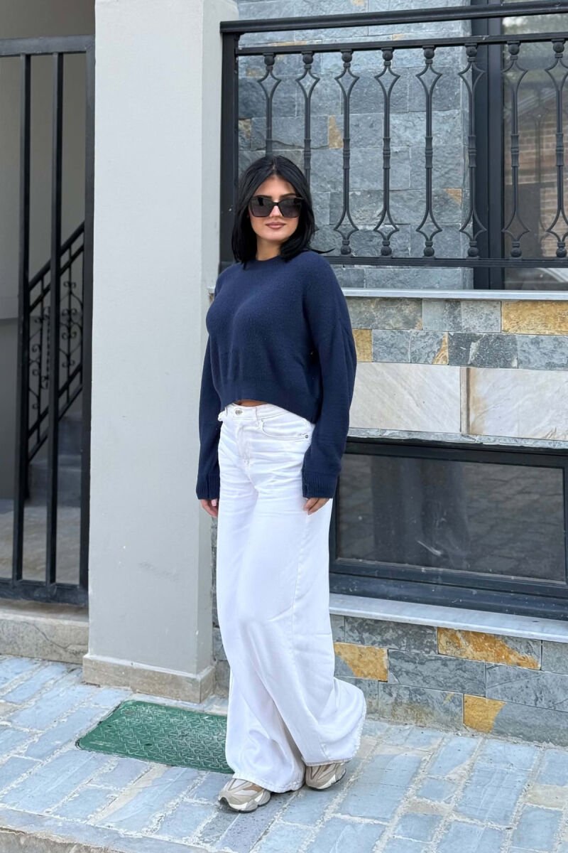 ONE COLOR CROPPED WOMAN SWEATER BLUE/BLU - 4
