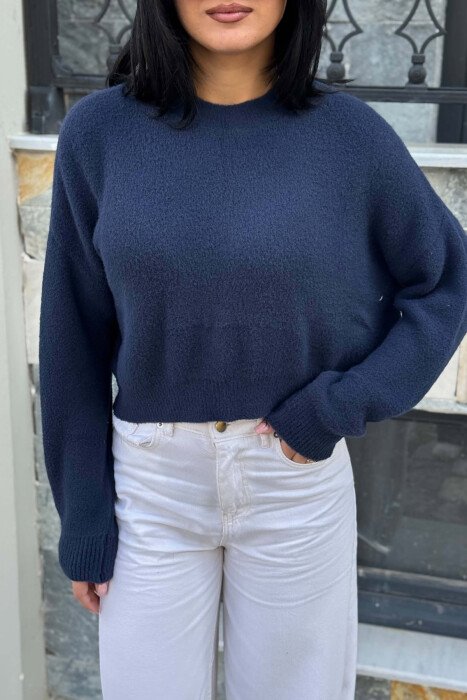 ONE COLOR CROPPED WOMAN SWEATER BLUE/BLU - 6