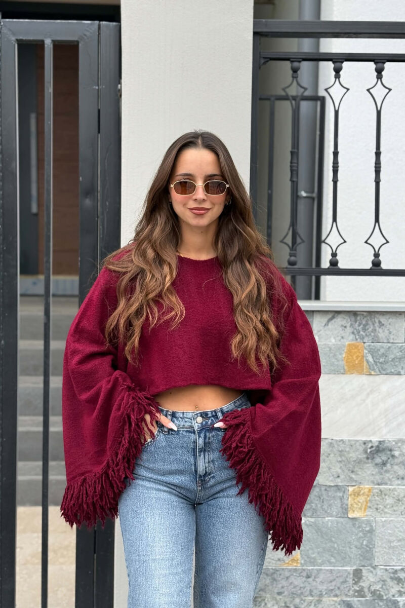 ONE COLOR CROPPED WOMAN SWEATER BURGUNDY/VISHNJE - 1